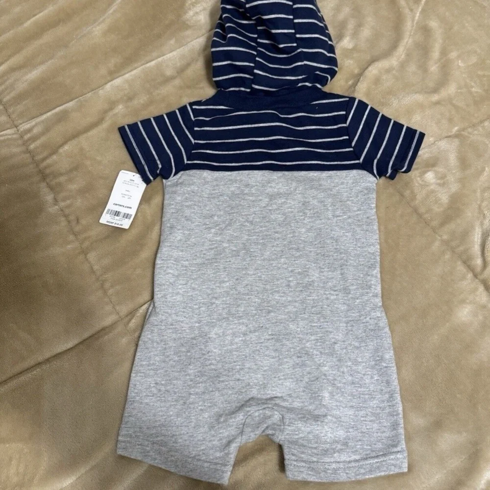 Carter's NWT Size 12 Months Multi-Color w/Stripes Short Sleeve Hooded One-Piece